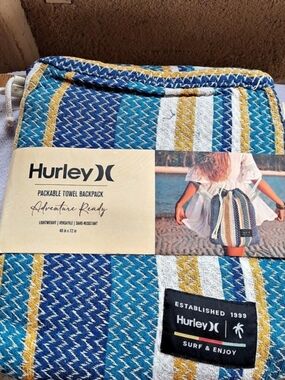 Hurley Packable Towel Backpack Striped Blue & White NWT